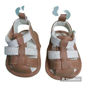 4/$20 Cat & Jack 0-3 Month Brown/White Velcro Closure Baby Sandals